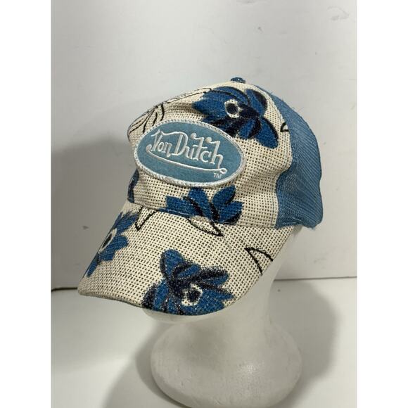 Von Dutch Floral Blue White Mesh Trucker Hat Adjustable Snapback Mesh Y2K RARE main image 11